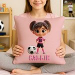 Personalized 3D Soccer Cartoon Character Soft Throw Pillow Cover with Name and Number Home Decor Birthday Gift for Boys Girls