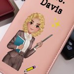 Personalisierte Cartoon Lehrer Bifold Clutch Wallet mit Namen und RFID-Blockierung Karteninhaber Teacher's Day zurück zu Schule Anerkennung Geschenk für Lehrer