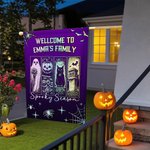 Personalised Spooky Season Gothic Ghost Black Cat Garden Flag with Name Yard Porch Outdoor Decor Halloween Gift for Family Friend