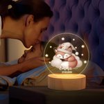 Veilleuse LED Personnalisée avec Motif d'Animal Nom Date et Socle en Bois Décoration de Chambre Cadeau Anniversaire Baby Shower pour Enfants