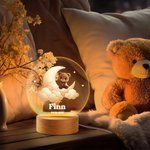 Personalisiertes Mondsichel und Tier Nachtlicht mit Namen Sternen Holzsockel Kinderzimmer Deko Geburtstag Geschenk für Kinder Tierliebhaber