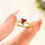 Personalised Heart Birthstone Zircon Sterling Silver Promise Ring with Engraved Text Dainty Jewellery Birthday Mother's Day Wedding Gift for Women Girls