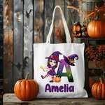 Personnalisé Thème Halloween Initiale Personnage Cartoon Citrouille Sac en toile réutilisable avec nom Cadeau de fête Halloween pour garçons filles