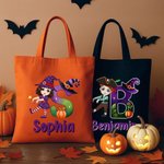 Personnalisé Thème Halloween Initiale Personnage Cartoon Citrouille Sac en toile réutilisable avec nom Cadeau de fête Halloween pour garçons filles