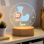 Personlig LED-nattlampa med namn och initialer för söta tecknade djur och träbas Barnkammardekoration Födelsedagspresent för barn