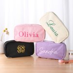 Personalized Multicolor Corduroy Makeup Toiletry Bag with Embroidered Name Daily Use Birthday Wedding Gift for Women