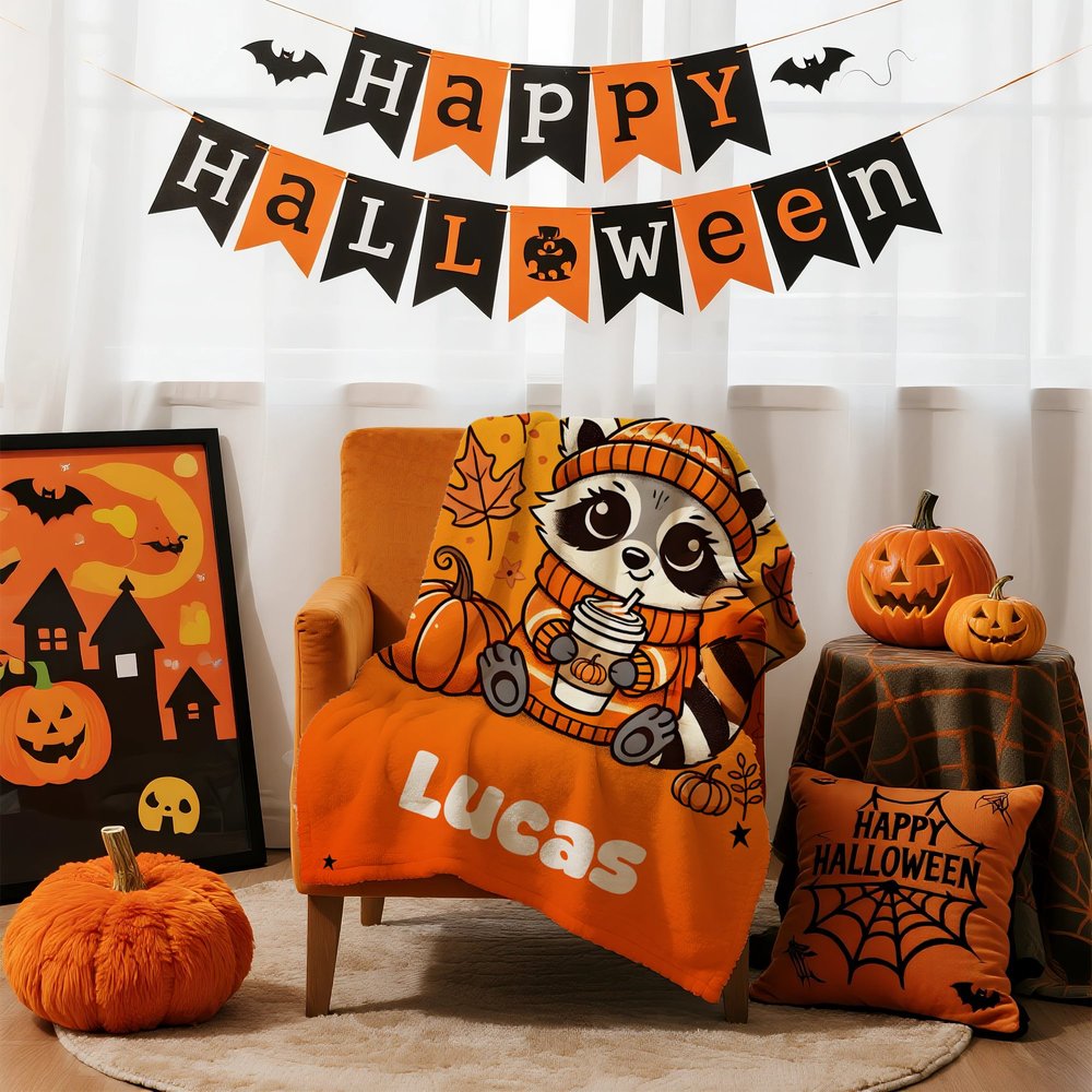 Personifierad Gothic Ghost Skeleton Pumpa Mjuk pläd filt med namn heminredning Halloween Party present för barn vän familj