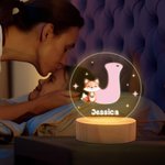Personlig LED-nattlampa med namn och initialer för söta tecknade djur och träbas Barnkammardekoration Födelsedagspresent för barn