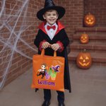 Personnalisé Thème Halloween Initiale Personnage Cartoon Citrouille Sac en toile réutilisable avec nom Cadeau de fête Halloween pour garçons filles