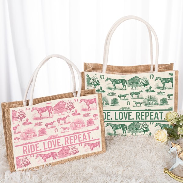 Sac en toile de jute personnalisé sur le thème du cheval avec texte Cadeau d'anniversaire pour les passionnés d'équitation Cowgirls