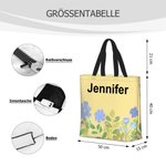 Personalisierte Aquarell Design Tragetasche mit Blumen und Namen Große Kapazität Tote Bag Reisezubehör Geburtstag Geschenk für Damen