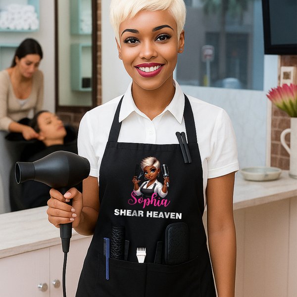 Personalized Cartoon Barber Character Adjustable Apron with Name and Pocket Birthday Barber Shop Opening Gift for Hairdressers