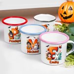 Personalized Cartoon Witch Character Pumpkin 12 oz Enamel Cup with Name and Initial Halloween Party Gift for Kids