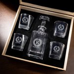 Personalized Retro Wreath Initial Whiskey Decanter with Engraved Name Birthday Anniversary Christmas Gift for  Liquor Lovers