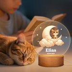 Personalisiertes Mondsichel und Tier Nachtlicht mit Namen Sternen Holzsockel Kinderzimmer Deko Geburtstag Geschenk für Kinder Tierliebhaber