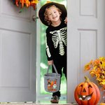 Personalized Cute Cartoon Character Pumpkin Trick or Treat Checkered Bag Candy Bucket with Name and Initial Halloween Party Gift for Kids