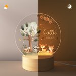 Personalized Cute Fox Deer Turtle Forest Animal LED Night Light with Name and Wooden Base Nursery Decor Birthday Baby Shower Gift for Kids