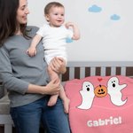 Personalized Gothic Ghost Skeleton Pumpkin Soft Throw Blanket with Name Home Decor Halloween Party Gift for Kid Friend Family