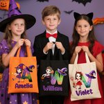 Personnalisé Thème Halloween Initiale Personnage Cartoon Citrouille Sac en toile réutilisable avec nom Cadeau de fête Halloween pour garçons filles
