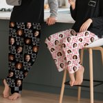 Personalized Pumpkin Paws Checkerboard Face Photo Long Pajama Pants with Drawstring Halloween Christmas Birthday Gift for Kids Women Men Pet Lovers