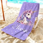 Personoitu yksisarvinen rantapyyhe nimellä iso nopeasti kuivuva matkatarvike tyttöjen syntymäpäivälahja