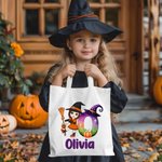 Personnalisé Thème Halloween Initiale Personnage Cartoon Citrouille Sac en toile réutilisable avec nom Cadeau de fête Halloween pour garçons filles