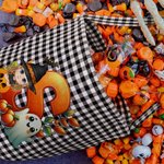 Personalized Cute Cartoon Character Pumpkin Trick or Treat Checkered Bag Candy Bucket with Name and Initial Halloween Party Gift for Kids
