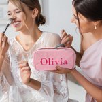 Personalized Multicolor Corduroy Makeup Toiletry Bag with Embroidered Name Daily Use Birthday Wedding Gift for Women