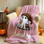 Personalized Gothic Ghost Skeleton Pumpkin Soft Throw Blanket with Name Home Decor Halloween Party Gift for Kid Friend Family