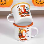 Personalized Cartoon Witch Character Pumpkin 12 oz Enamel Cup with Name and Initial Halloween Party Gift for Kids