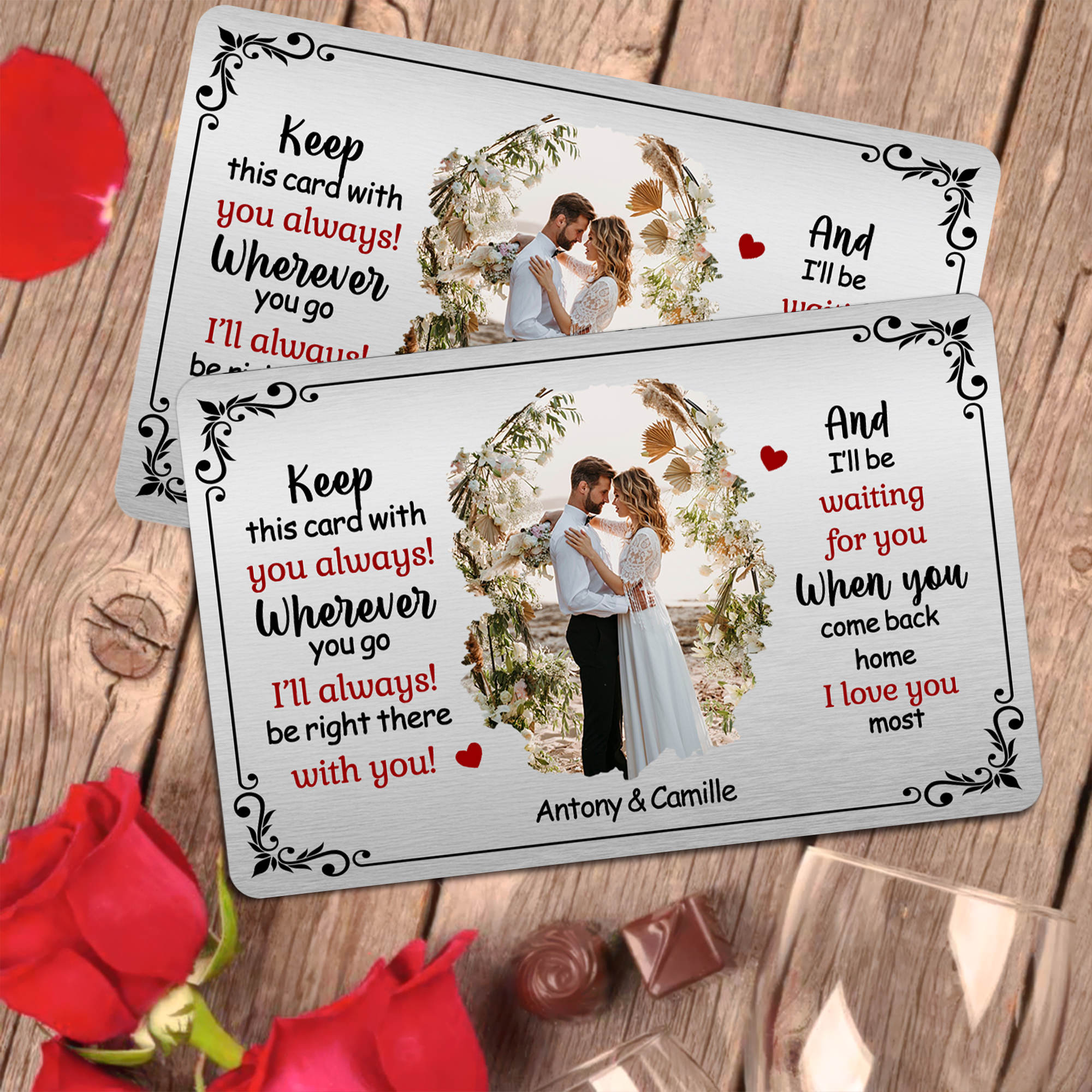 Carte de portefeuille photo personnalisée avec nom Cadeau d'anniversaire de Saint-Valentin pour couple