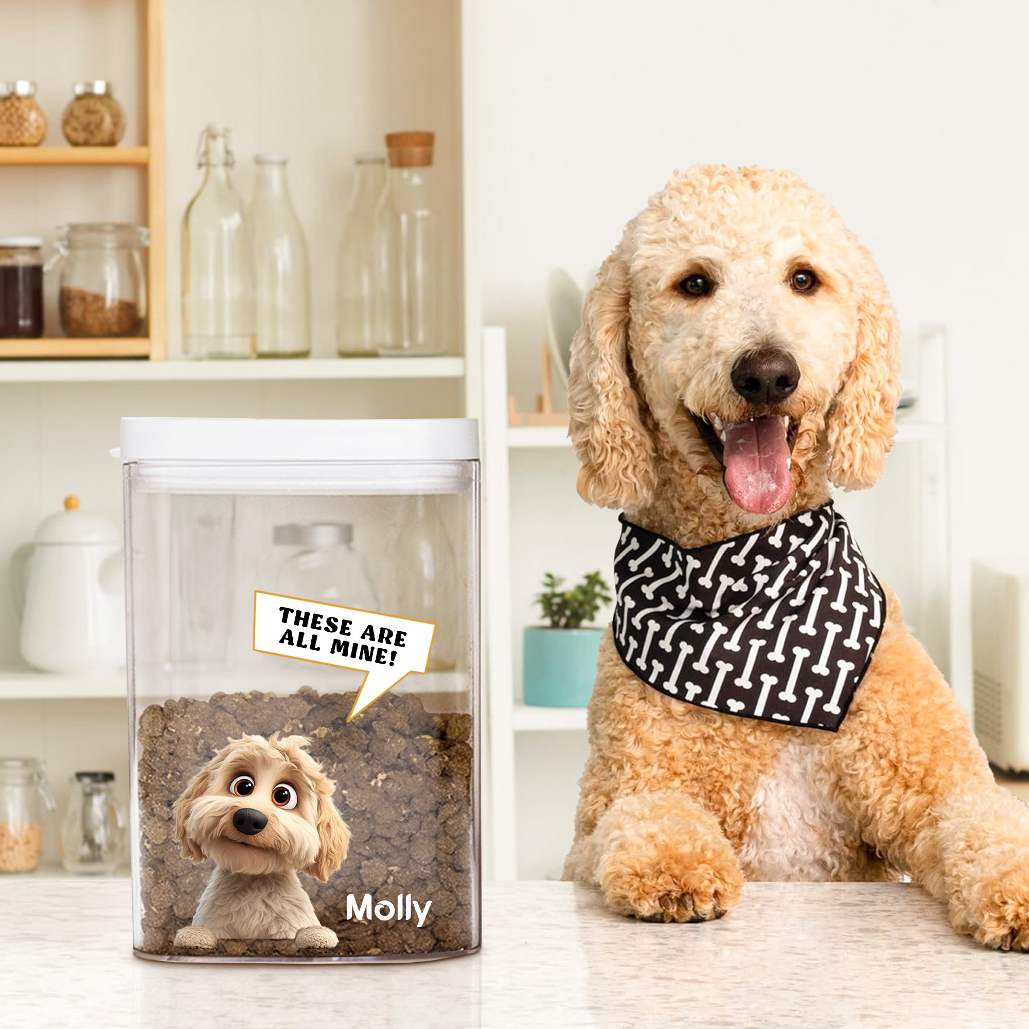 Boîte de conservation de nourriture pour animaux de compagnie personnalisée en 3D avec couvercle Cadeau d'anniversaire pour les propriétaires d'animaux de compagnie