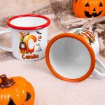 Personalized Cartoon Witch Character Pumpkin 12 oz Enamel Cup with Name and Initial Halloween Party Gift for Kids