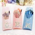 Personalised Floral Butterfly Initial PU Leather Makeup Brush Bag Set with Name and 8 Pcs Makeup Brushes Travel Essentials Birthday Gift for Women