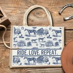 Borsa in iuta personalizzata a tema cavallo vintage con testo Regalo di compleanno e anniversario per appassionati di equitazione Cowgirls