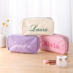 Personalized Multicolor Corduroy Makeup Toiletry Bag with Embroidered Name Daily Use Birthday Wedding Gift for Women