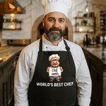 Personalized Cartoon Chef Character Adjustable Apron with Name and Pocket Birthday Restaurant Opening Gift for Men Chefs