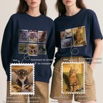 T-shirt ou Sweat-shirt Personnalisé avec Photos Nom Texte Date Style Collage de Timbres Cadeau Anniversaire pour Amoureux d'Animaux de Compagnie