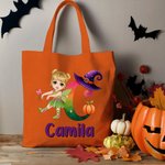 Personnalisé Thème Halloween Initiale Personnage Cartoon Citrouille Sac en toile réutilisable avec nom Cadeau de fête Halloween pour garçons filles