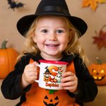 Personalized Cartoon Witch Character Pumpkin 12 oz Enamel Cup with Name and Initial Halloween Party Gift for Kids