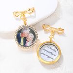 Broche Nœud en Zircon Personnalisée avec Photo et Texte Cadeau Mariage Remise de Diplôme pour Jeunes Mariés et Diplômés