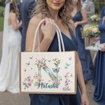 Personalized Watercolor Floral Butterfly Initial Reusable Jute Tote Bag with Name Wedding Bridal Shower Birthday Gift for Brides Bridesmaids Women