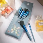 Personalised Floral Butterfly Initial PU Leather Makeup Brush Bag Set with Name and 8 Pcs Makeup Brushes Travel Essentials Birthday Gift for Women