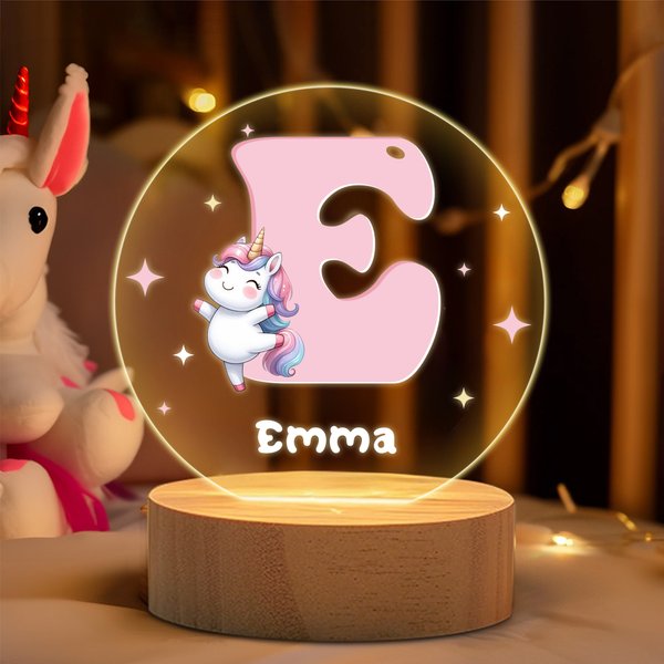 Personalised Cute Cartoon Animals Initial LED Night Light with Name and Wooden Base Nursery Decor Birthday Baby Shower Gift for Kids
