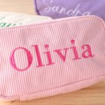 Personalized Multicolor Corduroy Makeup Toiletry Bag with Embroidered Name Daily Use Birthday Wedding Gift for Women