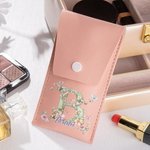 Personalised Floral Butterfly Initial PU Leather Makeup Brush Bag Set with Name and 8 Pcs Makeup Brushes Travel Essentials Birthday Gift for Women