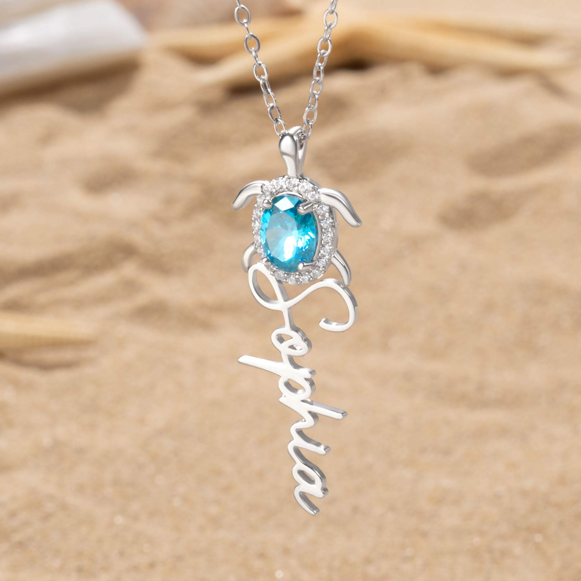 Collier de Zircon avec nom et pierre de naissance pour tortue Cadeau d'anniversaire pour les femmes qui aiment les tortues