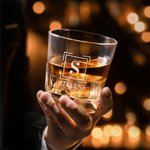 Personalized Retro Wreath Initial Whiskey Decanter with Engraved Name Birthday Anniversary Christmas Gift for  Liquor Lovers