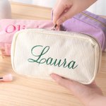 Personalized Multicolor Corduroy Makeup Toiletry Bag with Embroidered Name Daily Use Birthday Wedding Gift for Women