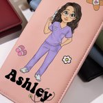 Personalisierte Cartoon Krankenschwester Charakter PU Leder Clutch Wallet mit RFID-Blockierung Credit Card Holder Krankenschwester Anerkennung Geschenk für Frauen medizinisches Personal
